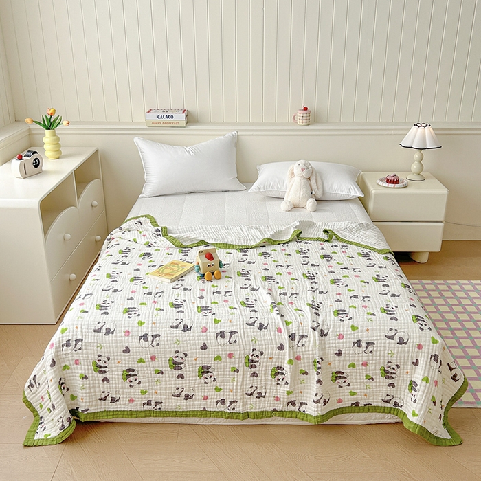 91家纺网 家纺一手货源 找家纺 萌飞 2025新款全棉纯棉六层纱布泡泡纱布毛巾被夏凉被空调被 熊猫