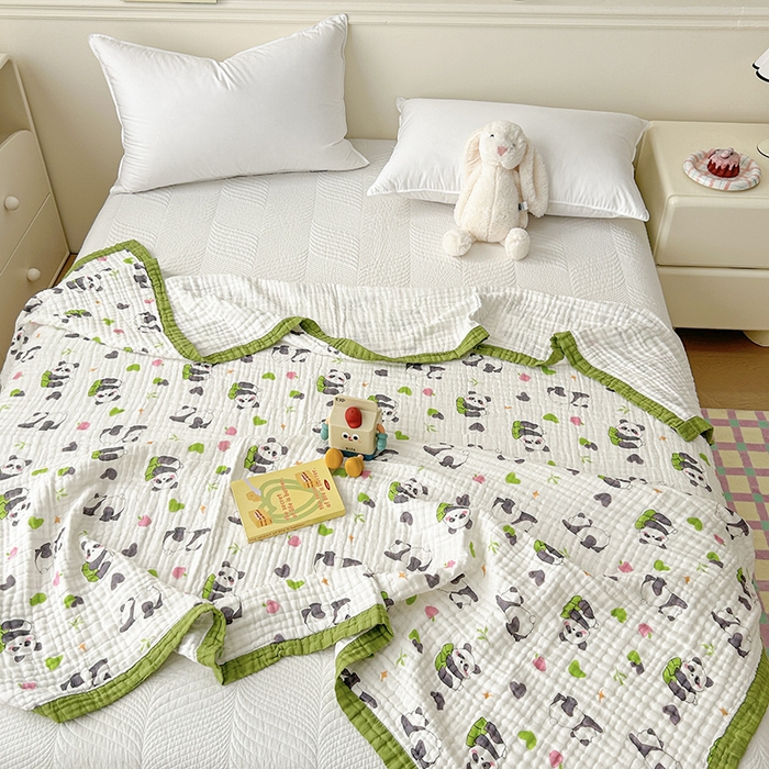 91家纺网 家纺一手货源 找家纺 萌飞 2025新款全棉纯棉六层纱布泡泡纱布毛巾被夏凉被空调被 熊猫