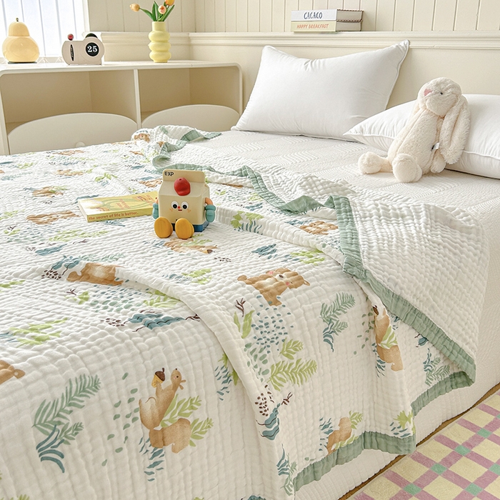 91家纺网 家纺一手货源 找家纺 萌飞 2025新款全棉纯棉六层纱布泡泡纱布毛巾被夏凉被空调被 萌熊乐园