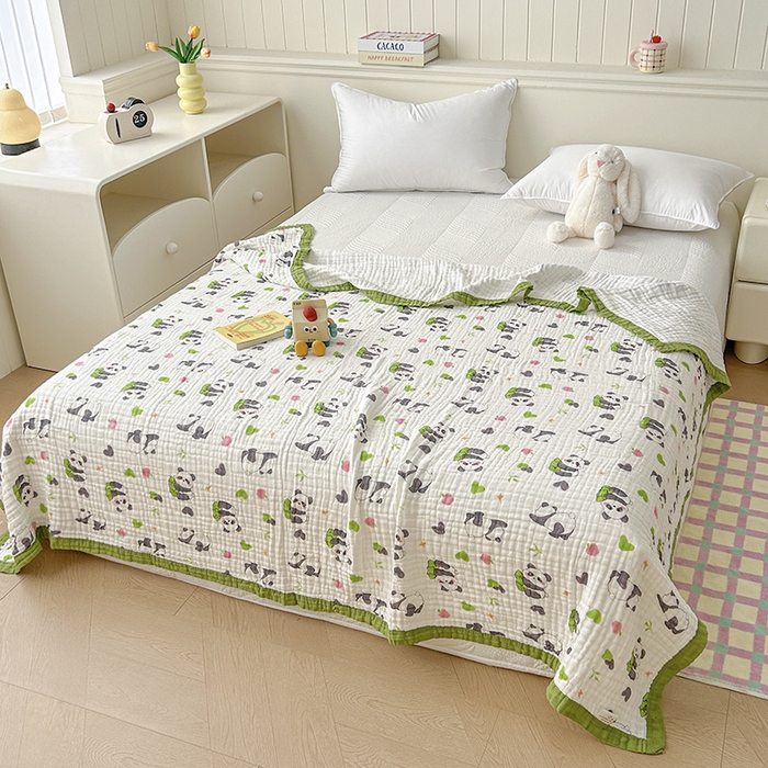 91家纺网 家纺一手货源 找家纺 萌飞 2025新款全棉纯棉六层纱布泡泡纱布毛巾被夏凉被空调被 熊猫