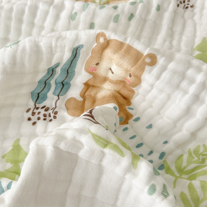 91家纺网 家纺一手货源 找家纺 萌飞 2025新款全棉纯棉六层纱布泡泡纱布毛巾被夏凉被空调被 萌熊乐园