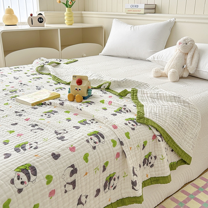 91家纺网 家纺一手货源 找家纺 萌飞 2025新款全棉纯棉六层纱布泡泡纱布毛巾被夏凉被空调被 熊猫