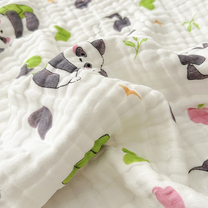 91家纺网 家纺一手货源 找家纺 萌飞 2025新款全棉纯棉六层纱布泡泡纱布毛巾被夏凉被空调被 熊猫