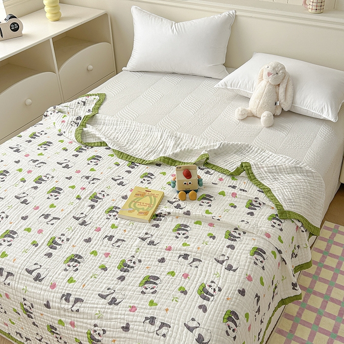 91家纺网 家纺一手货源 找家纺 萌飞 2025新款全棉纯棉六层纱布泡泡纱布毛巾被夏凉被空调被 熊猫