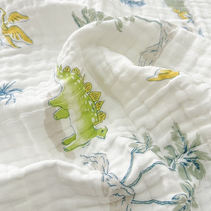 91家纺网 家纺一手货源 找家纺 萌飞 2025新款全棉纯棉六层纱布泡泡纱布毛巾被夏凉被空调被 恐龙乐园