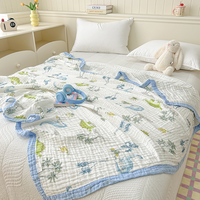 91家纺网 家纺一手货源 找家纺 萌飞 2025新款全棉纯棉六层纱布泡泡纱布毛巾被夏凉被空调被 恐龙乐园