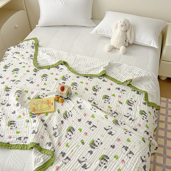 91家纺网 家纺一手货源 找家纺 萌飞 2025新款全棉纯棉六层纱布泡泡纱布毛巾被夏凉被空调被 熊猫