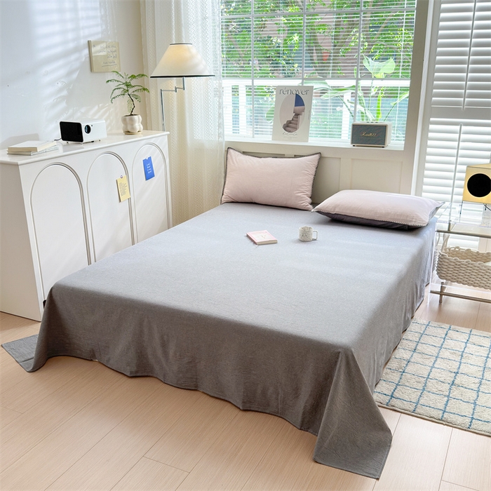 91家纺网 家纺一手货源 找家纺 晚依家纺 2025新款A类全棉色织水洗棉被套单件格子条纹四件套学生宿舍被罩三件套定制定做 时光-粉灰