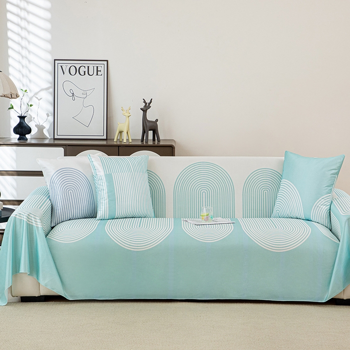 91家纺网 家纺一手货源 找家纺 沐沐家纺 2026新款冰丝印花茂林修竹拱门沙发巾 拱门沙发巾-薄荷绿