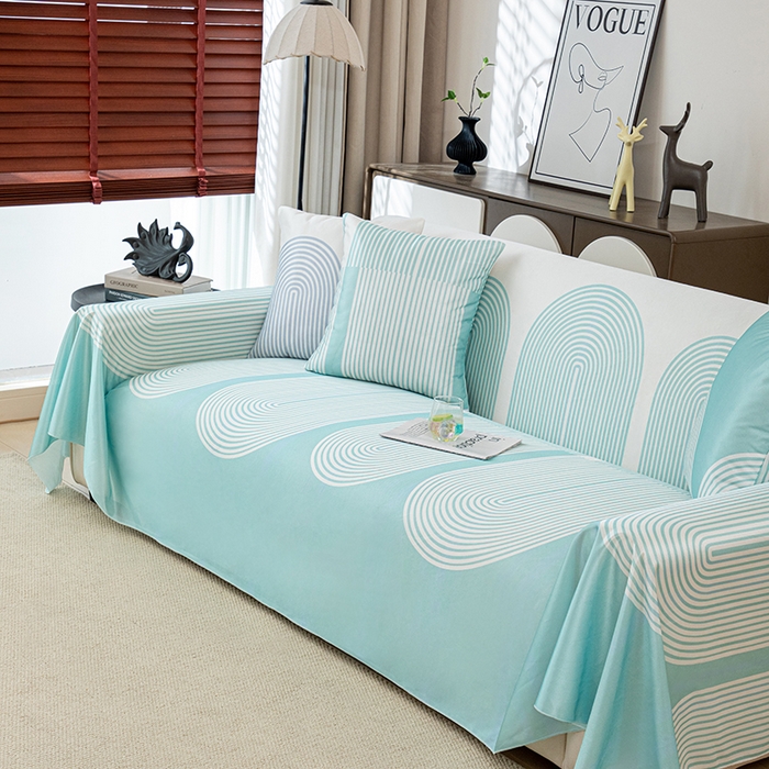 91家纺网 家纺一手货源 找家纺 沐沐家纺 2026新款冰丝印花茂林修竹拱门沙发巾 拱门沙发巾-薄荷绿