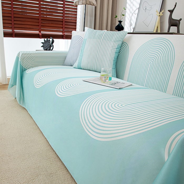 91家纺网 家纺一手货源 找家纺 沐沐家纺 2026新款冰丝印花茂林修竹拱门沙发巾 拱门沙发巾-薄荷绿