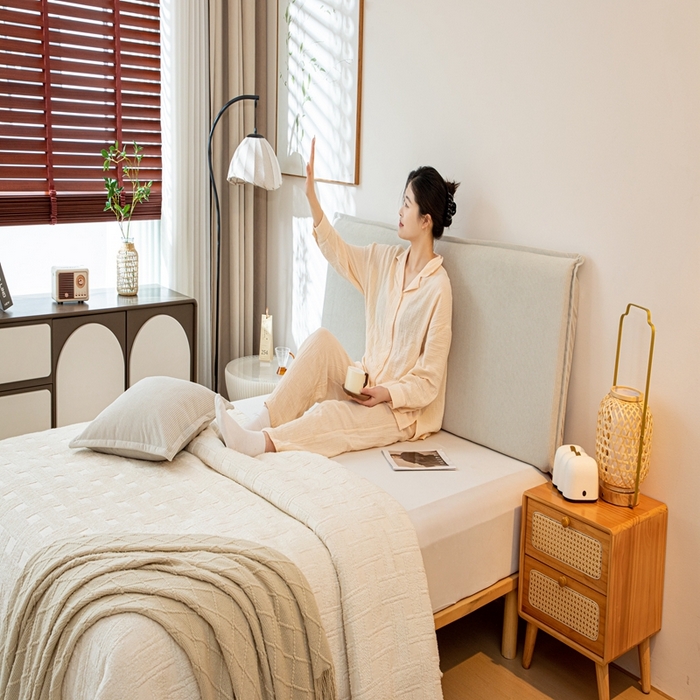 91家纺网 家纺一手货源 找家纺 沐沐家纺 2026新款灯芯绒床头平板大靠背 灰色