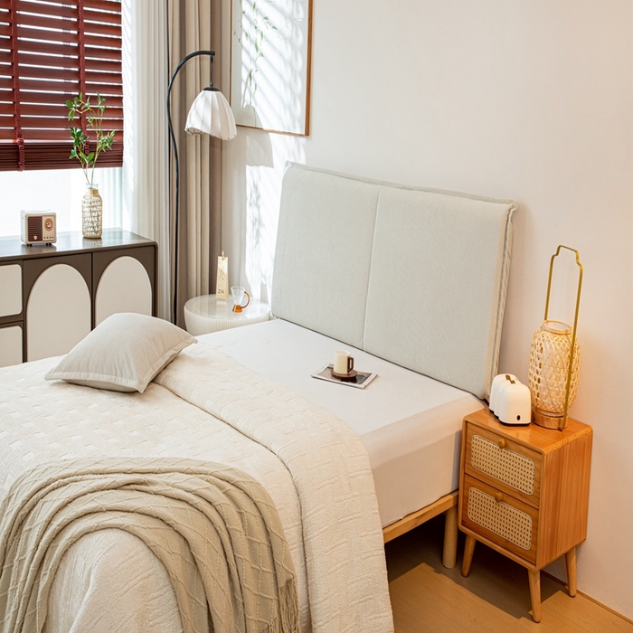 91家纺网 家纺一手货源 找家纺 沐沐家纺 2026新款灯芯绒床头平板大靠背 灰色