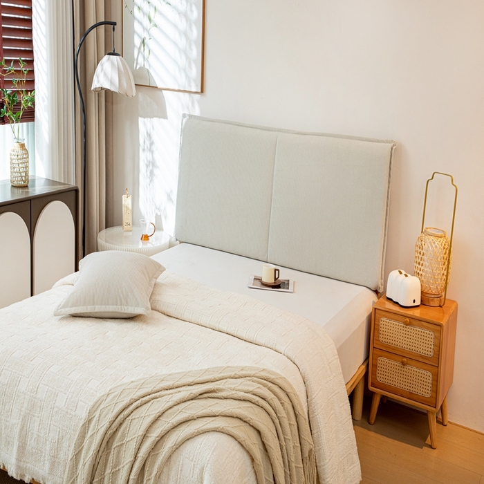 91家纺网 家纺一手货源 找家纺 沐沐家纺 2026新款灯芯绒床头平板大靠背 灰色