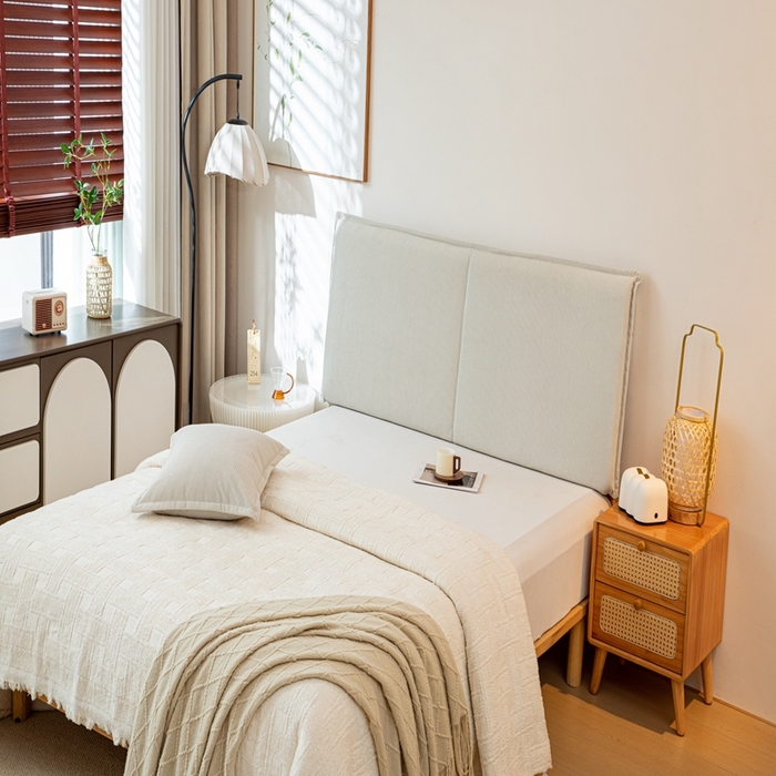 91家纺网 家纺一手货源 找家纺 沐沐家纺 2026新款灯芯绒床头平板大靠背 灰色