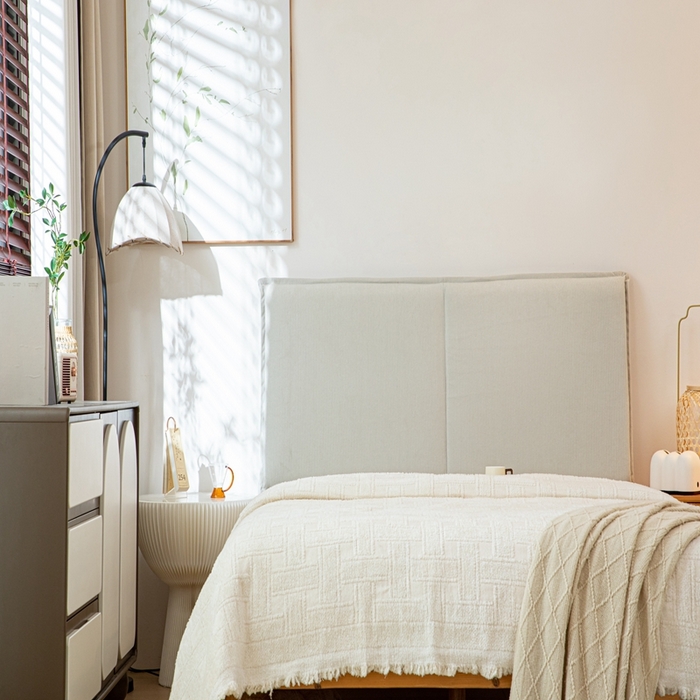 91家纺网 家纺一手货源 找家纺 沐沐家纺 2026新款灯芯绒床头平板大靠背 灰色