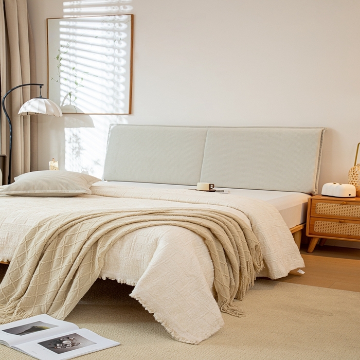 91家纺网 家纺一手货源 找家纺 沐沐家纺 2026新款灯芯绒床头平板大靠背 灰色