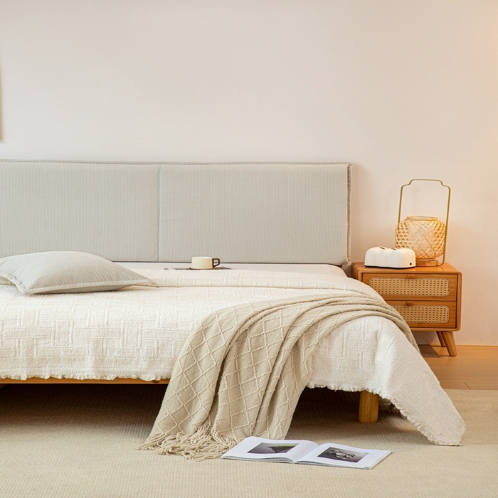 91家纺网 家纺一手货源 找家纺 沐沐家纺 2026新款灯芯绒床头平板大靠背 灰色