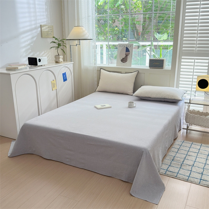 91家纺网 家纺一手货源 找家纺 晚依家纺 2025新款A类全棉色织水洗棉被套单件格子条纹四件套学生宿舍被罩三件套定制定做 时光-米灰