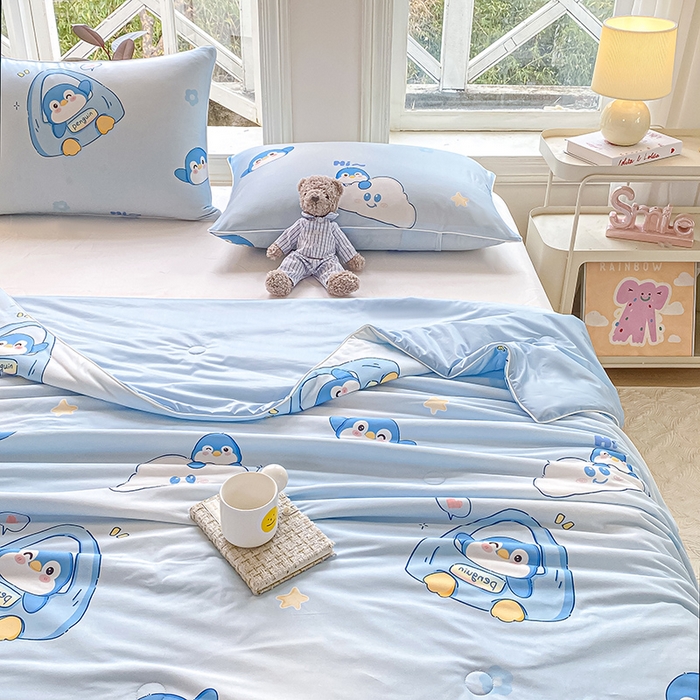 91家纺网 家纺一手货源 找家纺 萌飞 2025新款冷暖双感夏被夏凉被空调被 淘气企鹅