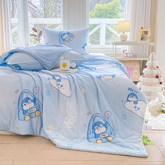 91家纺网 家纺一手货源 找家纺 萌飞 2025新款冷暖双感夏被夏凉被空调被 淘气企鹅