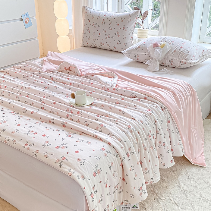 91家纺网 家纺一手货源 找家纺 萌飞 2025新款冷暖双感夏被夏凉被空调被 繁花寄语