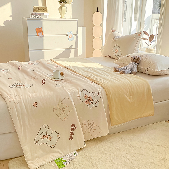 91家纺网 家纺一手货源 找家纺 萌飞 2025新款冷暖双感夏被夏凉被空调被 比利小熊