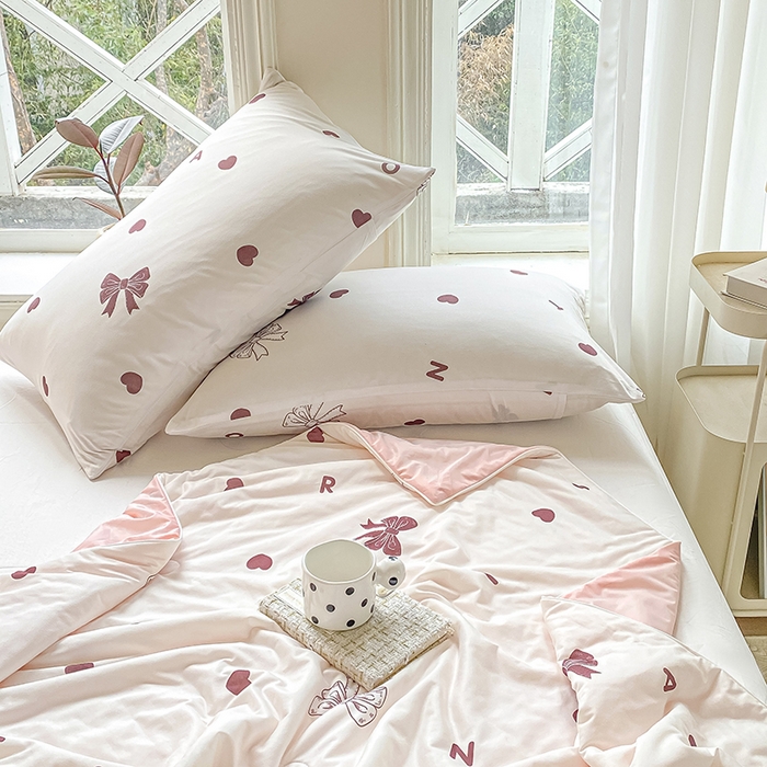 91家纺网 家纺一手货源 找家纺 萌飞 2025新款冷暖双感夏被夏凉被空调被 爱心蝴蝶结