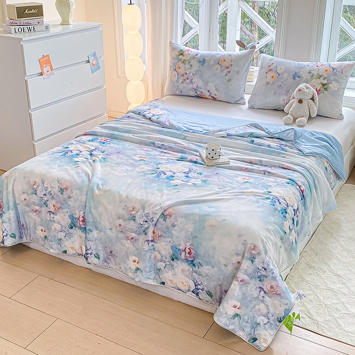 91家纺网 家纺一手货源 找家纺 萌飞 2025新款冷暖双感夏被夏凉被空调被 浮花半日