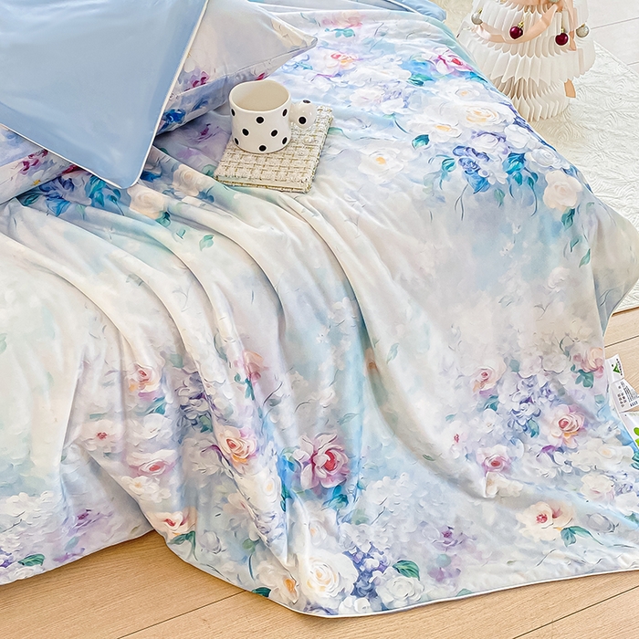 91家纺网 家纺一手货源 找家纺 萌飞 2025新款冷暖双感夏被夏凉被空调被 浮花半日