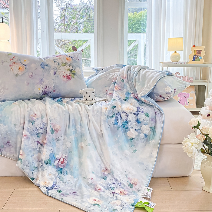 91家纺网 家纺一手货源 找家纺 萌飞 2025新款冷暖双感夏被夏凉被空调被 浮花半日