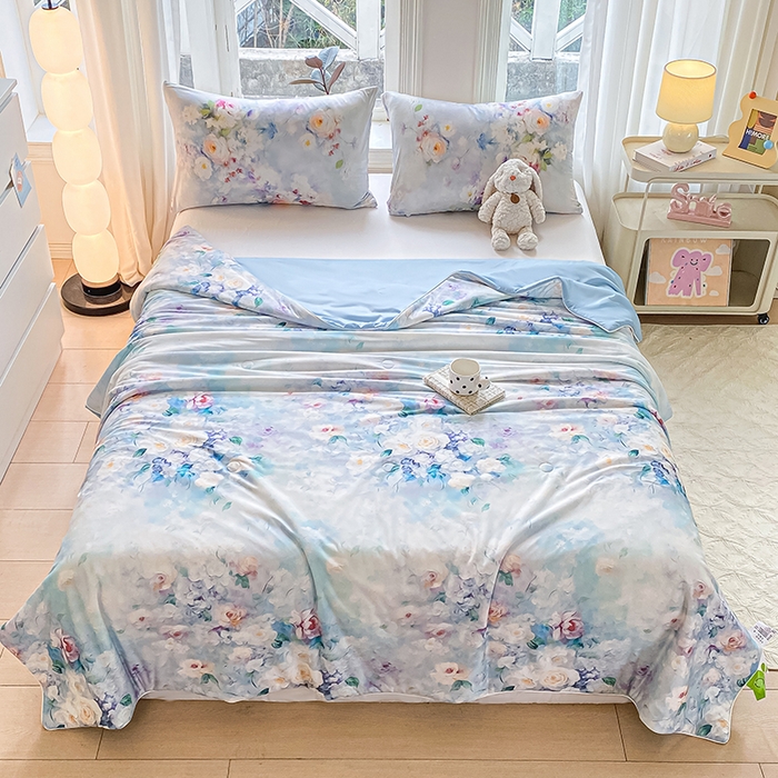 91家纺网 家纺一手货源 找家纺 萌飞 2025新款冷暖双感夏被夏凉被空调被 浮花半日