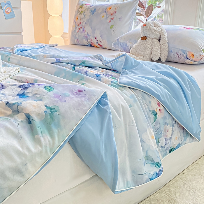 91家纺网 家纺一手货源 找家纺 萌飞 2025新款冷暖双感夏被夏凉被空调被 浮花半日