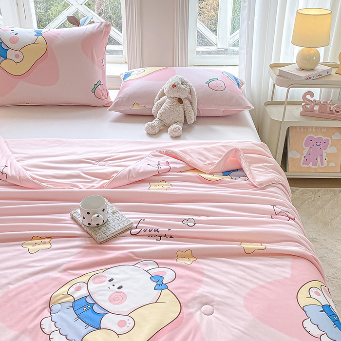 91家纺网 家纺一手货源 找家纺 萌飞 2025新款冷暖双感夏被夏凉被空调被 晚安小兔