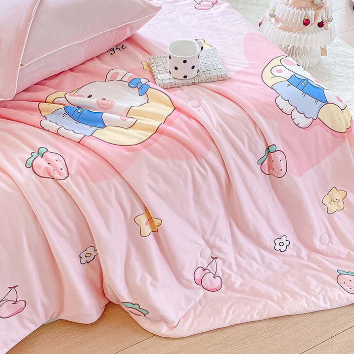 91家纺网 家纺一手货源 找家纺 萌飞 2025新款冷暖双感夏被夏凉被空调被 晚安小兔