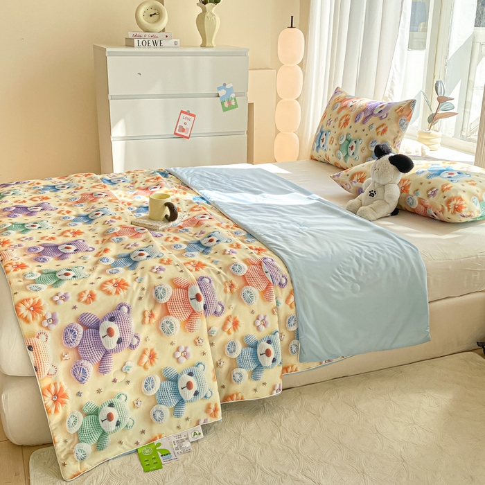 91家纺网 家纺一手货源 找家纺 萌飞 2025新款冷暖双感夏被夏凉被空调被 毛线小熊