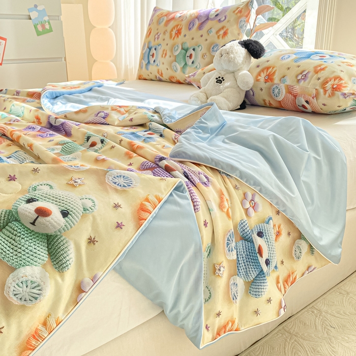 91家纺网 家纺一手货源 找家纺 萌飞 2025新款冷暖双感夏被夏凉被空调被 毛线小熊