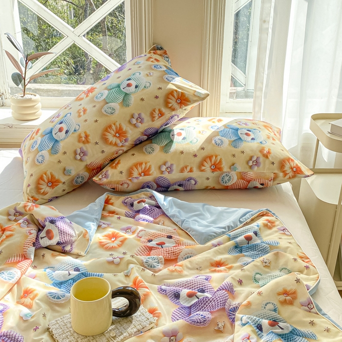 91家纺网 家纺一手货源 找家纺 萌飞 2025新款冷暖双感夏被夏凉被空调被 毛线小熊