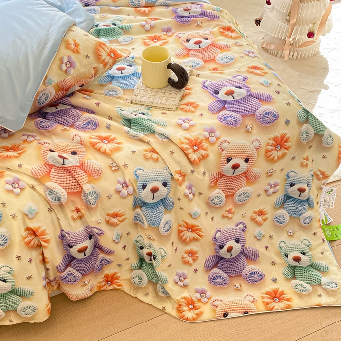 91家纺网 家纺一手货源 找家纺 萌飞 2025新款冷暖双感夏被夏凉被空调被 毛线小熊