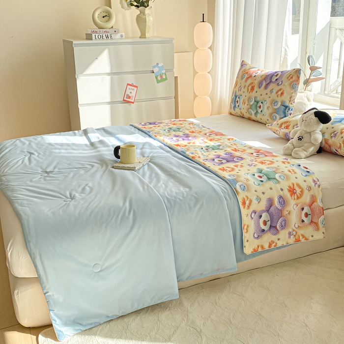 91家纺网 家纺一手货源 找家纺 萌飞 2025新款冷暖双感夏被夏凉被空调被 毛线小熊