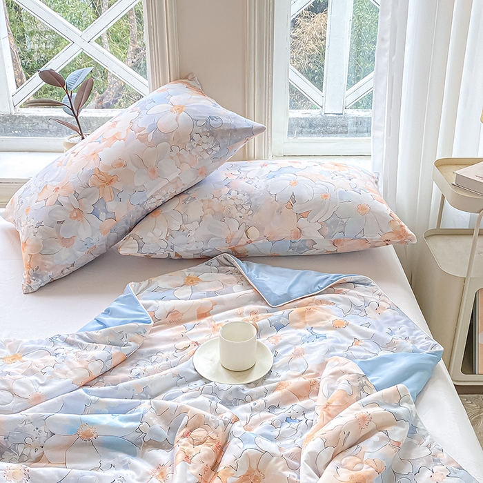 91家纺网 家纺一手货源 找家纺 萌飞 2025新款冷暖双感夏被夏凉被空调被 沁园花语