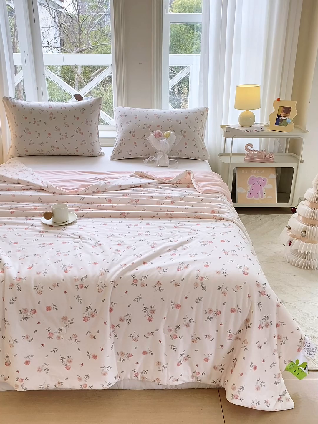 91家纺网 家纺一手货源 找家纺 萌飞 2025新款冷暖双感夏被夏凉被空调被 繁花寄语