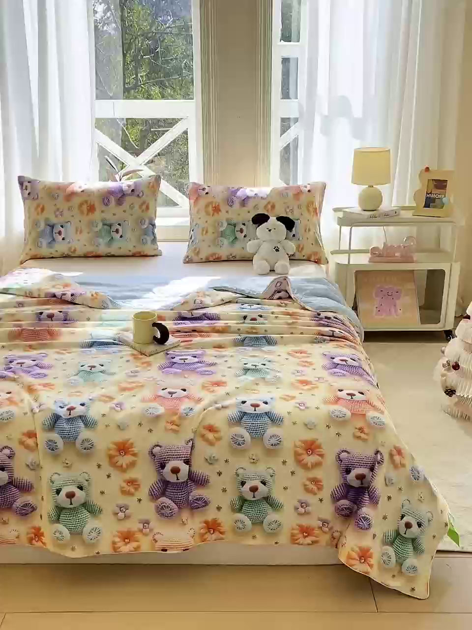 91家纺网 家纺一手货源 找家纺 萌飞 2025新款冷暖双感夏被夏凉被空调被 毛线小熊