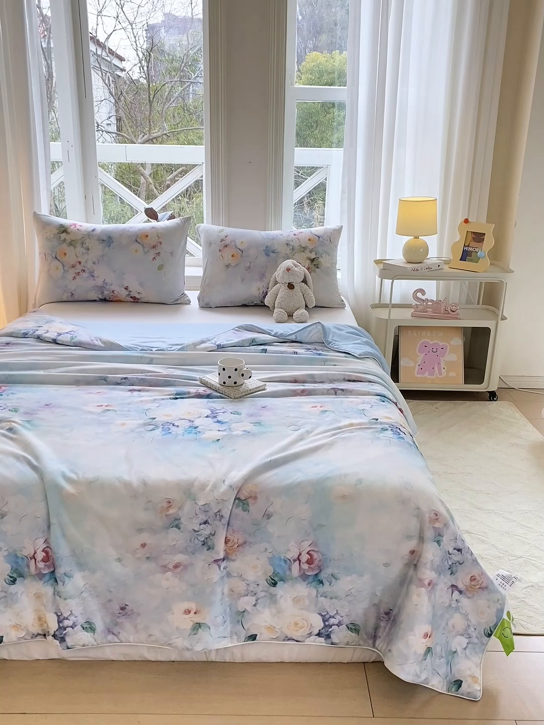 91家纺网 家纺一手货源 找家纺 萌飞 2025新款冷暖双感夏被夏凉被空调被 浮花半日