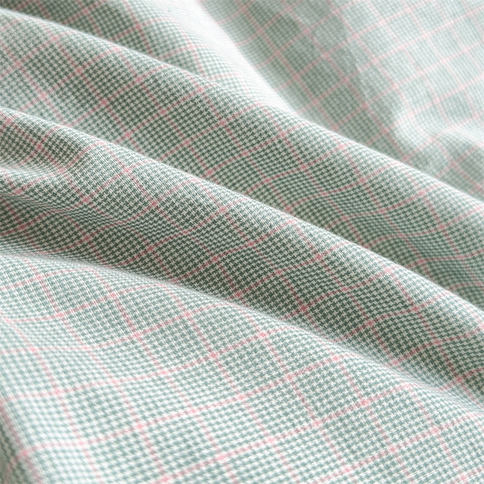 91家纺网 家纺一手货源 找家纺 晚依家纺 2025新款A类全棉色织水洗棉被套单件格子条纹四件套学生宿舍被罩三件套定制定做 星语-绿豆沙