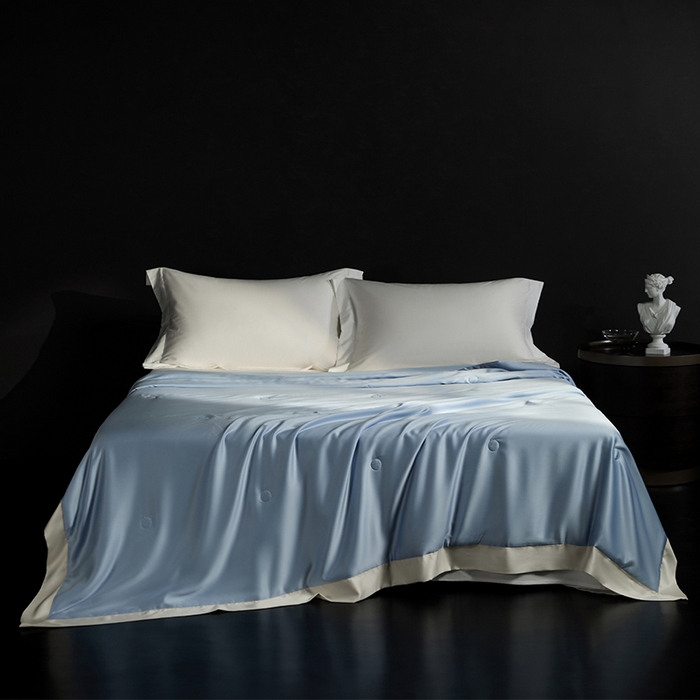 100支兰精天丝夏被纯色莱赛尔天丝空调被 天丝夏凉被 圣托蓝
