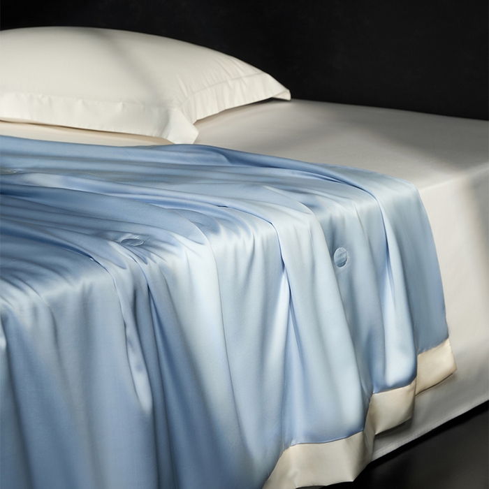 91家纺网 家纺一手货源 找家纺 100支兰精天丝夏被纯色莱赛尔天丝空调被 天丝夏凉被 圣托蓝