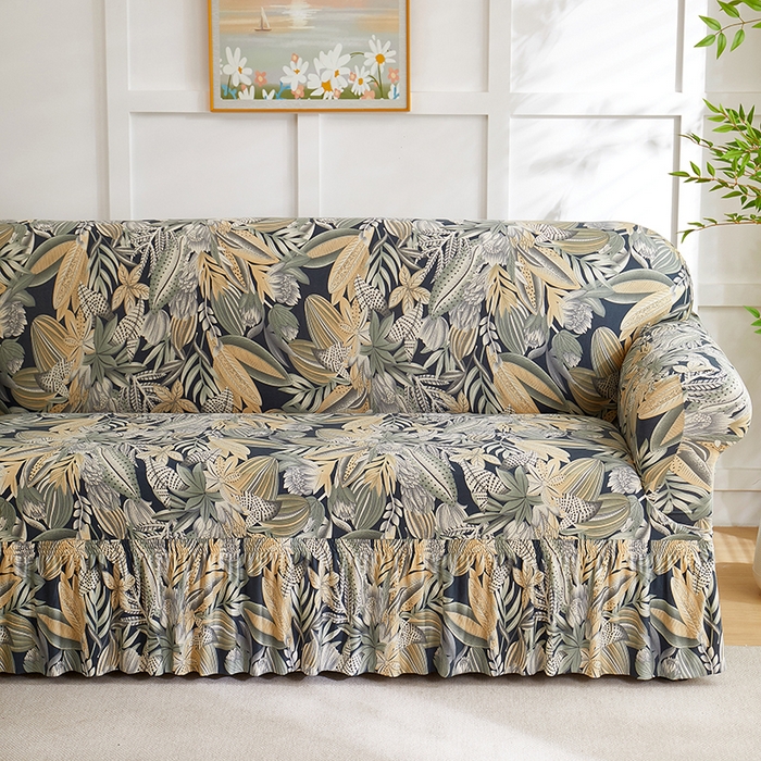 91家纺网 家纺一手货源 找家纺 共鸣沙发套 2025新款牛奶丝系列沙发套（裙摆款） 繁花