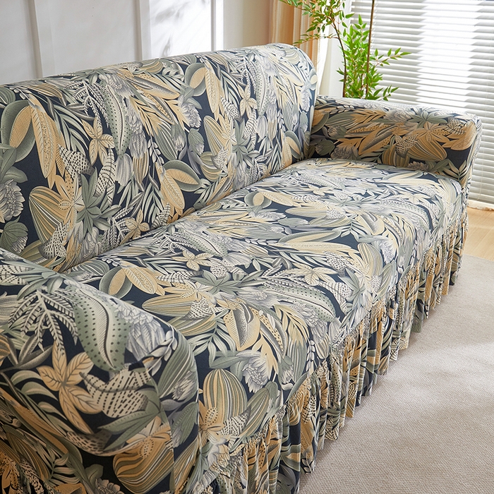 91家纺网 家纺一手货源 找家纺 共鸣沙发套 2025新款牛奶丝系列沙发套（裙摆款） 繁花