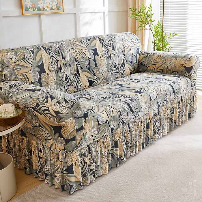 91家纺网 家纺一手货源 找家纺 共鸣沙发套 2025新款牛奶丝系列沙发套（裙摆款） 繁花